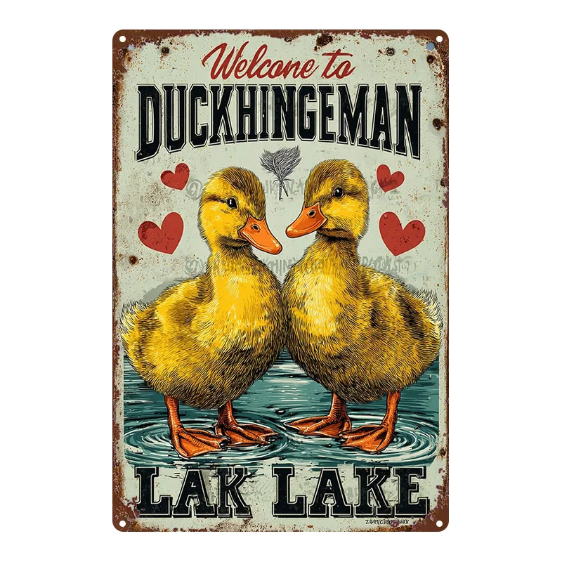 Vintage Cute Duck Metal Sign 8x12 Tin Plaque Retro Wall Art Home Decor