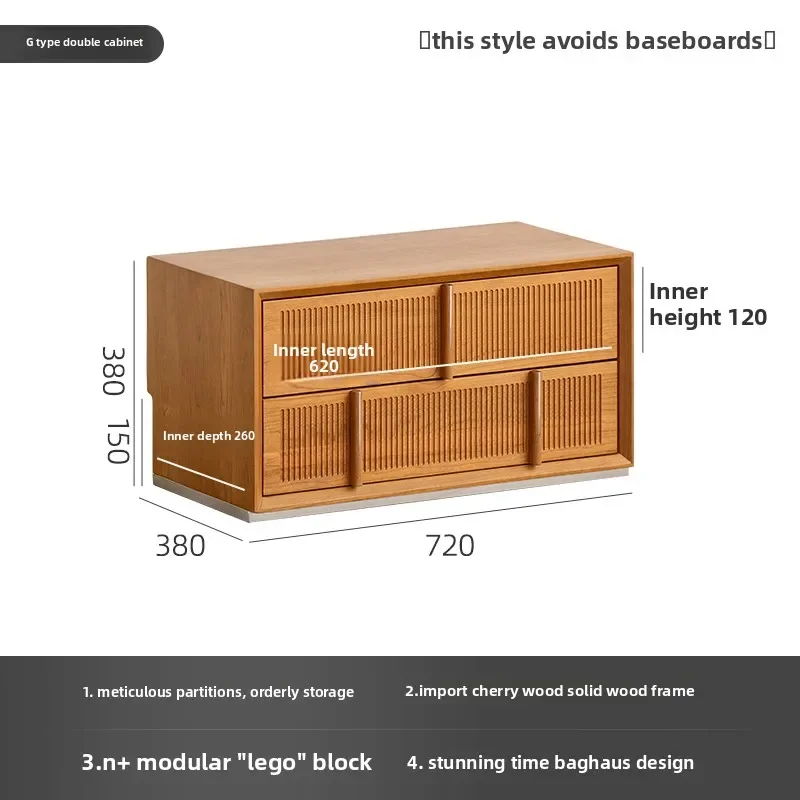 خزانة جانبية على الحائط من خشب الكرز الصلب للمطبخ المنزلي وطاولة تخزين بجانب السرير