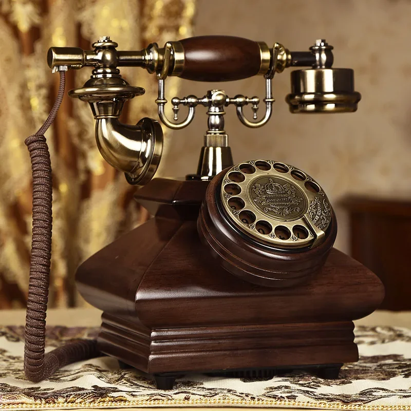 Retro Telephone Fixed Household Landline Office Creativity Wireless Card Old Turntable Phone Solid Wood Ornaments