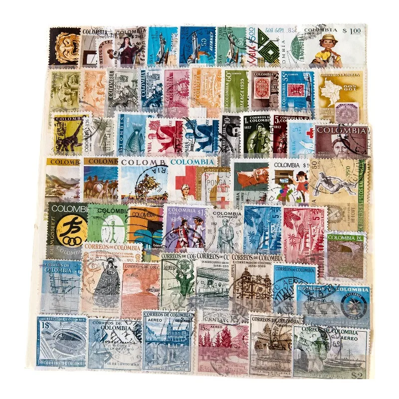 100 timbres postaux colombiens d'occasion, d'Amérique du Sud, de la Colombie, 100 timbres postaux de collection, matériel pour scrapbooking