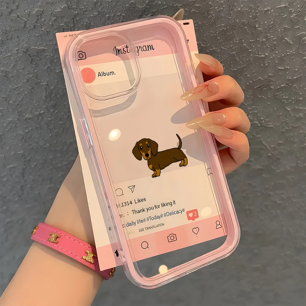Coque de téléphone transparente à motif Teckel de dessin animé pour iPhone 17 16 15 14 13 12 11 Pro Max 17 Air Plus, coque en silicone 2-en-1 couleur bonbon