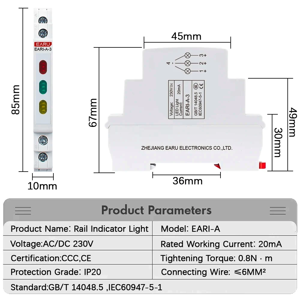10/18mm Rail Indicator Light AC DC 220V 230V LED Dual Color Signal Light Tri Color Indicator 50/60Hz Light Red Green Blue