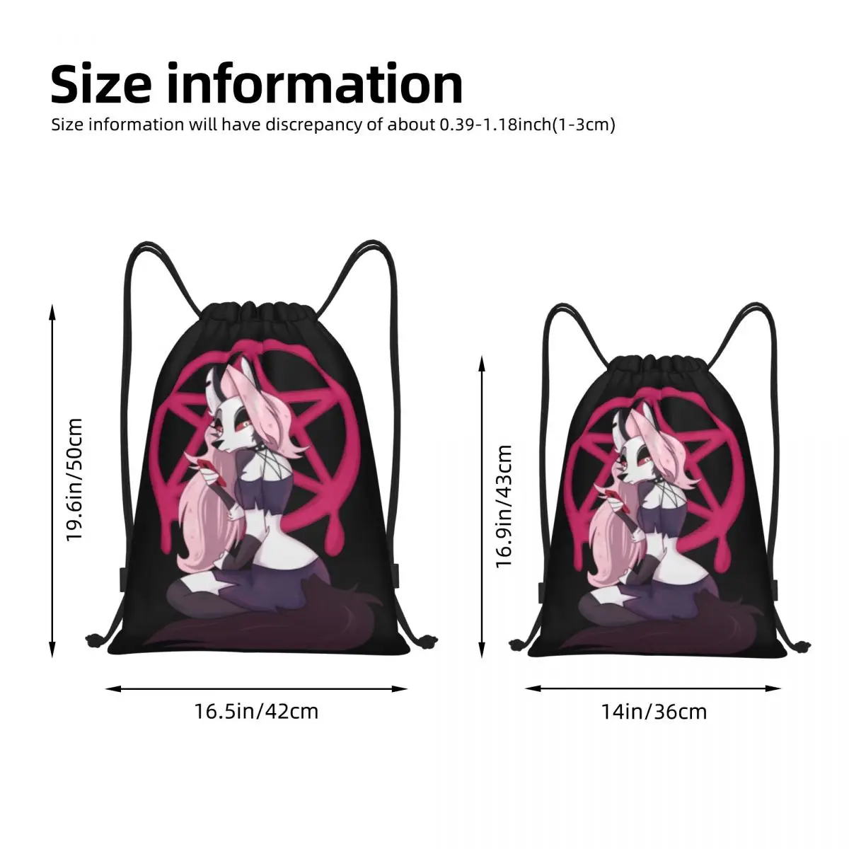 Cute Loona Helluva Boss Anime Drawstring Bags Sports Backpack Gym Sackpack String Bag for Exercise