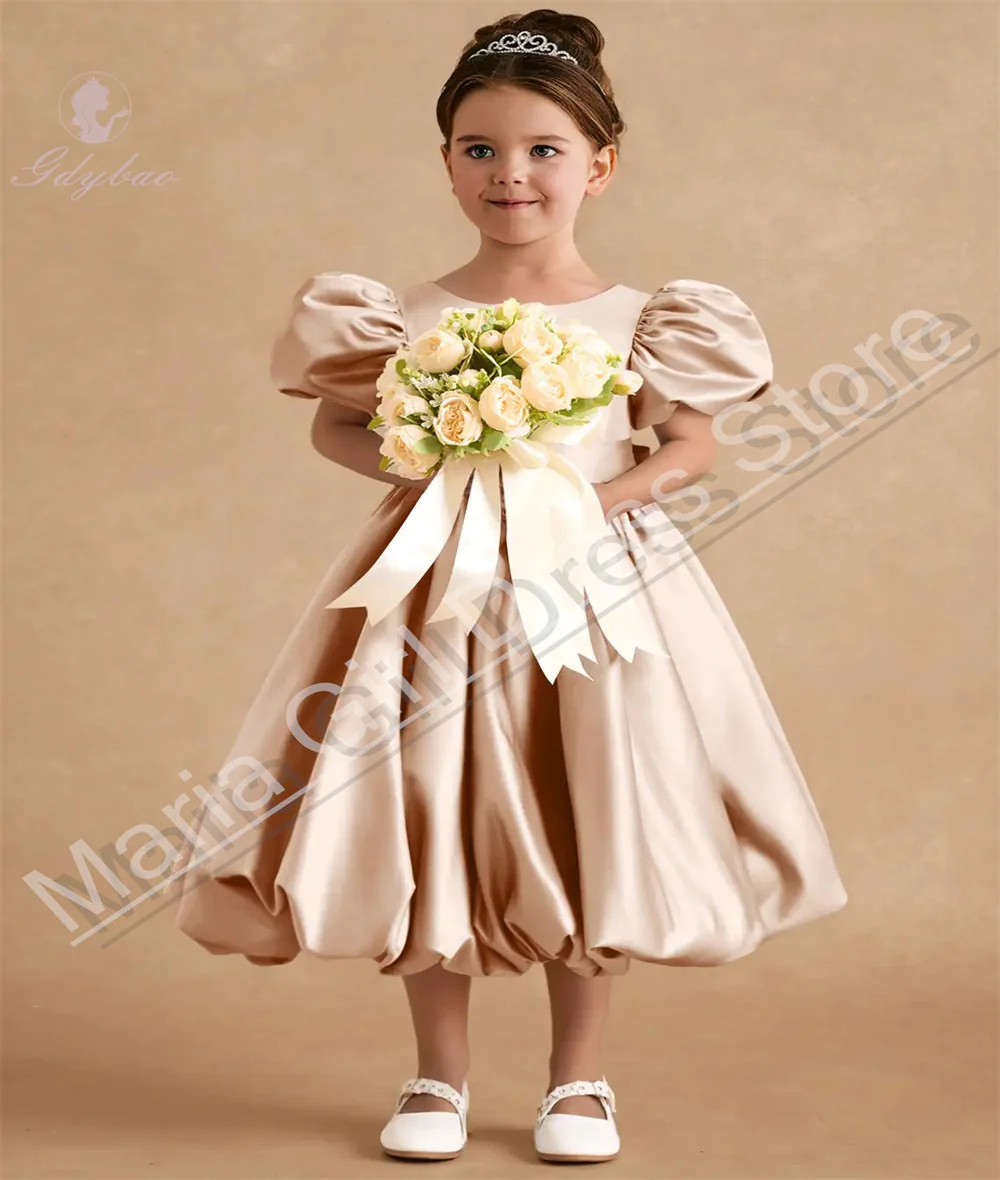 흰색 우아한 꽃의 소녀 드레스 풍선 슬리브 첫 성찬식 어린이 생일 공식 이벤트 댄스 파티 드레스 맞춤