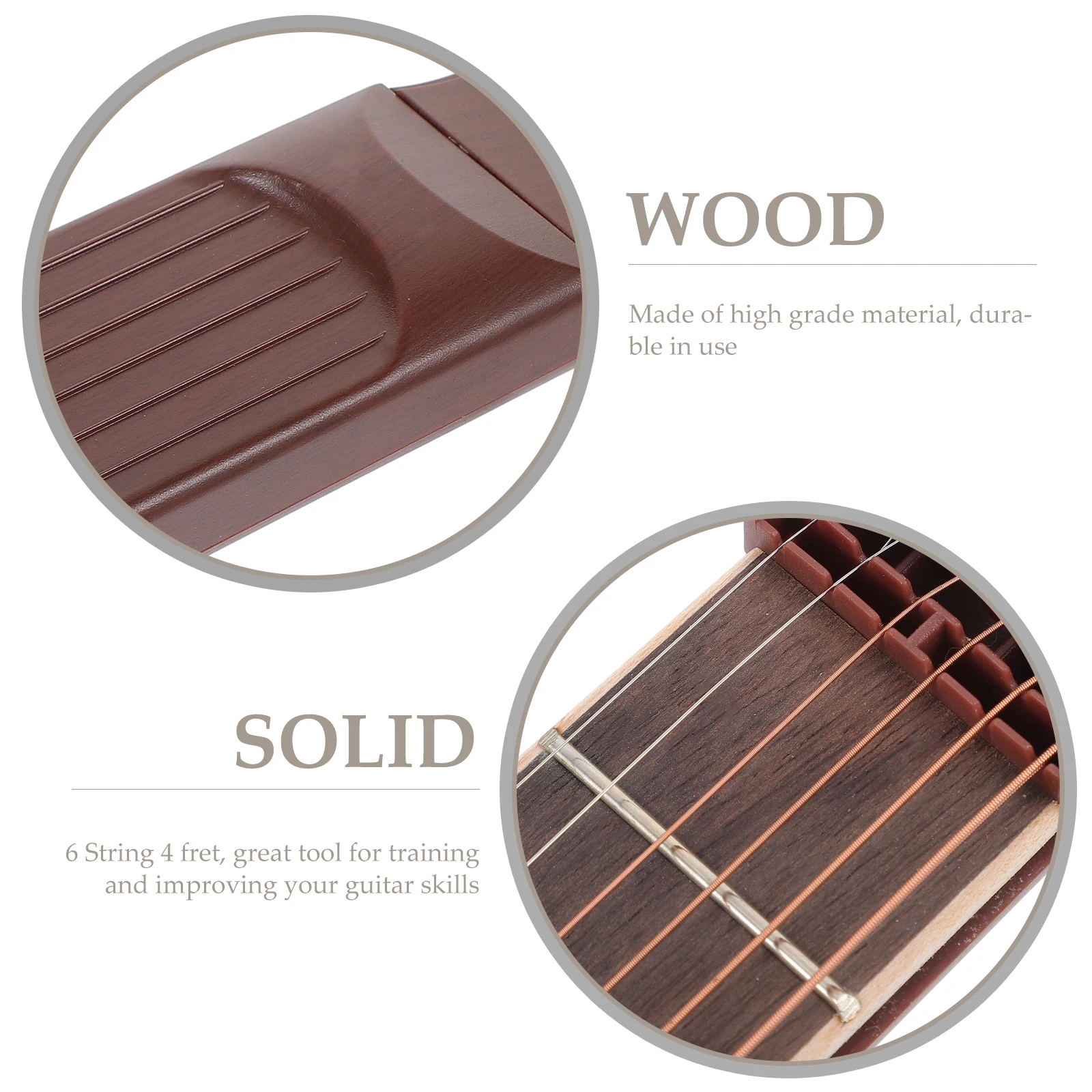 

6 String Pocket Guitar Practice Tool 4 Fret Chord Trainer Brown Compact Portable Acoustic Guitar For Beginners Lightweight