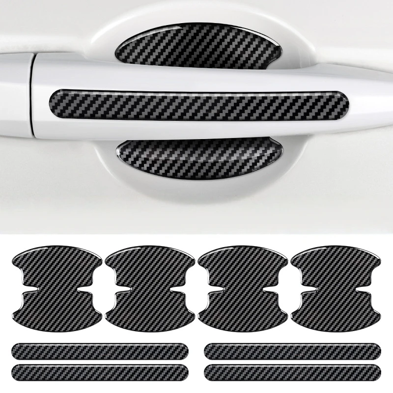 8pcs Carbon Fiber Black Car Door Handle Bowl Scratch Sticker Protector Film for Car Truck SUV(custom Logo)