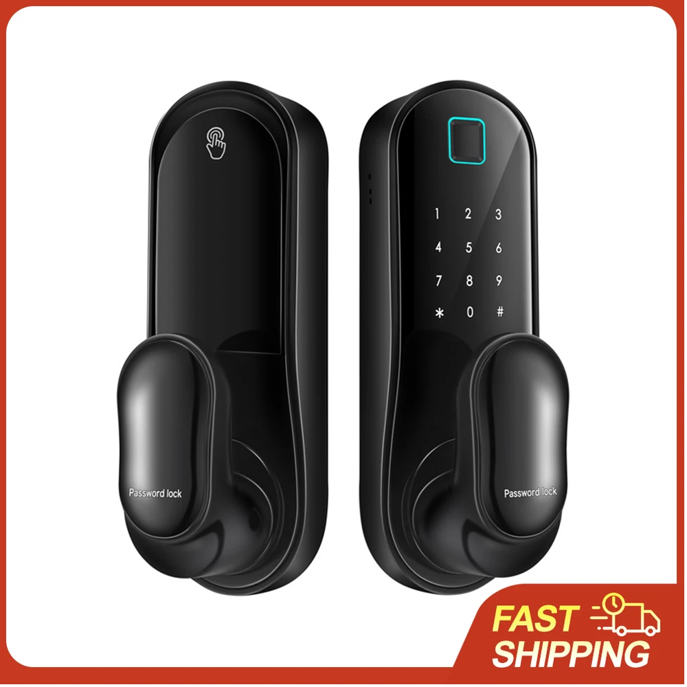 

Умный дверной замок с бесключевым доступом, ручкой, 2 картами и 2 ключами, биометрический дверной замок с управлением через приложение и Wi-Fi для дверей толщиной 30-60 мм