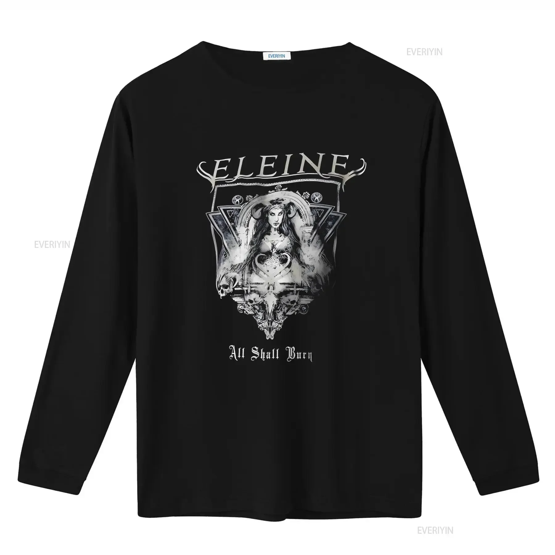 Men's Eleine All Shall Burn Gothic Design Slim Fit T Shirt Large Black vintage Washed Unisex Stretched Top For Everyday Wear