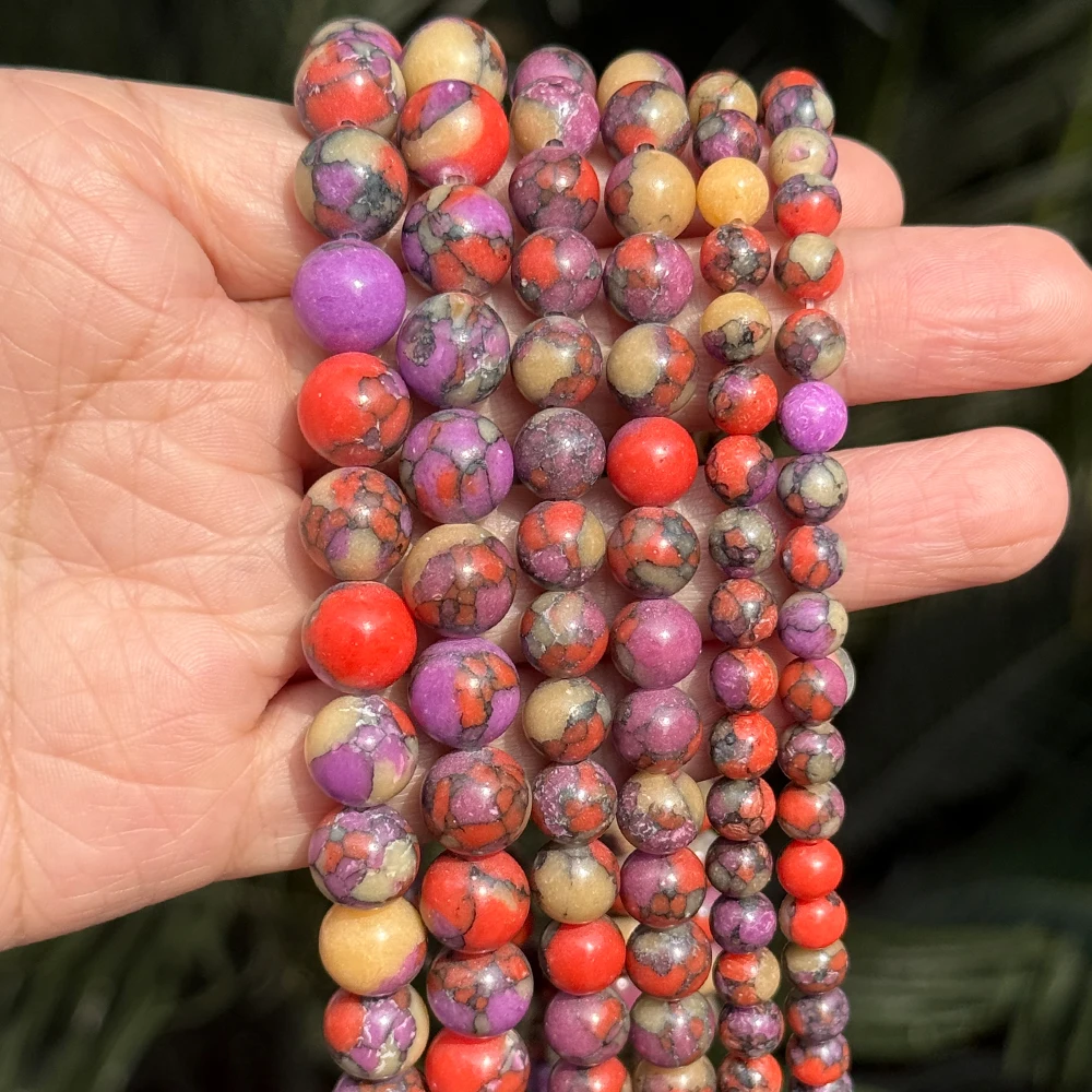 Purple Red Khaki Tang SanCai Turquoises Stone Beads Round Loose Beads For Jewelry Making DIY Bracelet Necklace Handmade 6/8/10mm