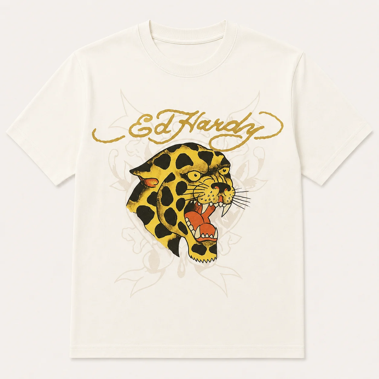 Y2K Harajuku Streetwear Crew Neck T-Shirt Cursive Font Yellow Leopard Floral Pattern Print Cotton Breathable for Men Women