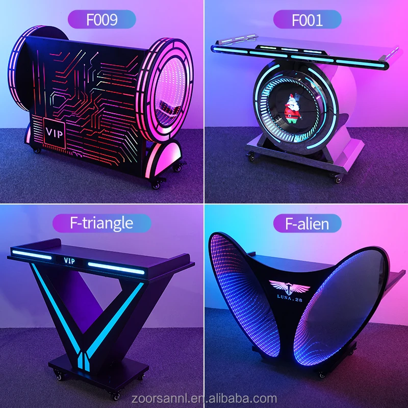 VIP High Quality Metal Disco Pub 3d Led Screen bar Dj Table Booth Stand Portable with Light Bar DJ Station Custom logo view 2