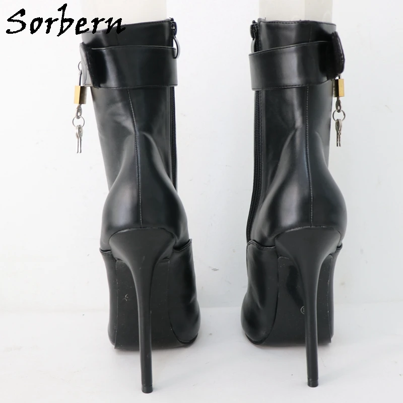 Sorbern Retro Round Toe Boots Women With Locks Ankle High Burlesque Heel Unisex Booties Stilettos Round Toe Custom Size 36-46