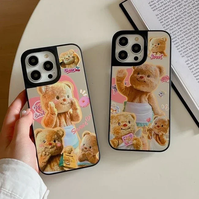 

Plush Bear Mirror Surface MagSafe Phone Case Cover for iPhone 11 12 13 14 15 Pro Max Case for iPhone 15 Pro Max