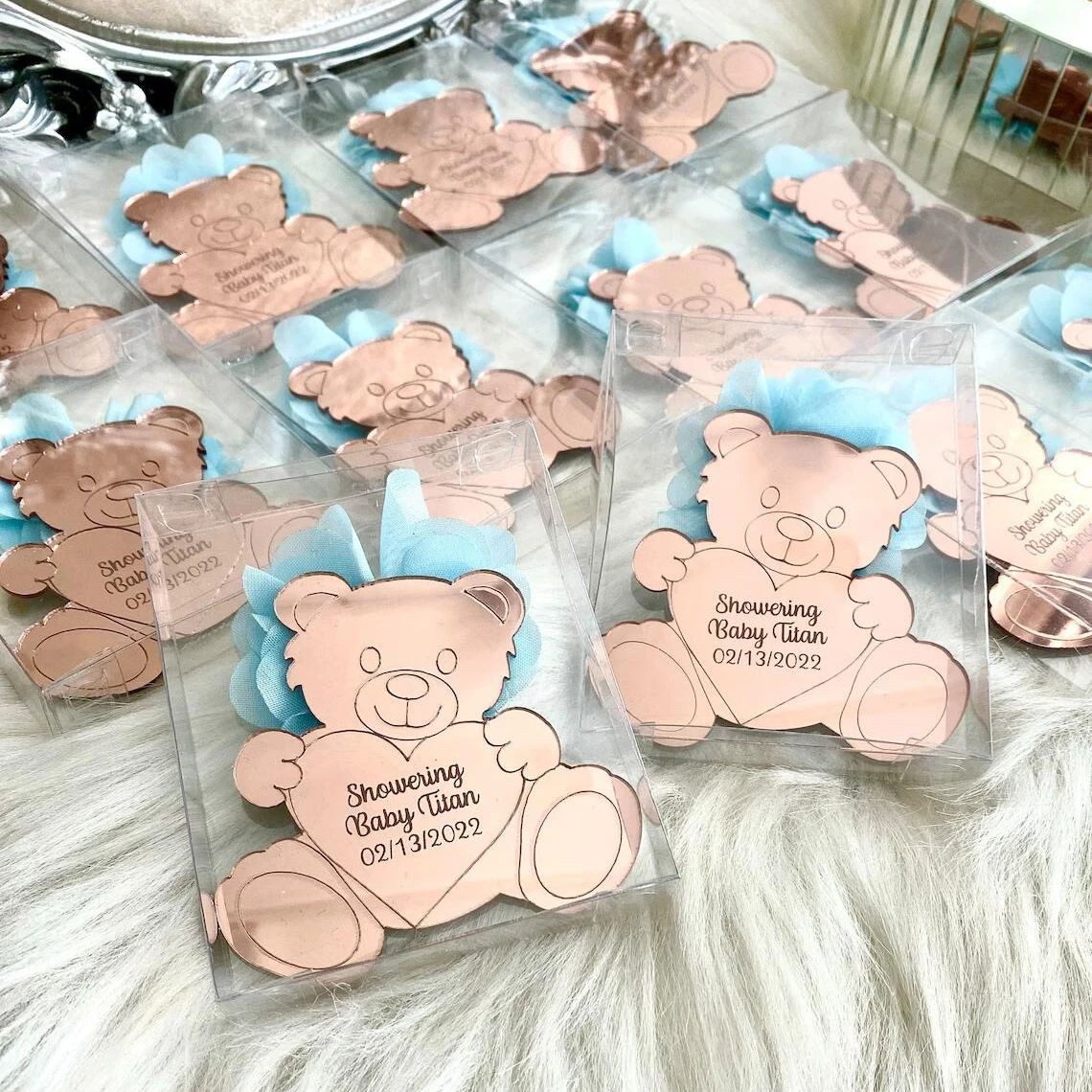 30*Personalized Gold Teddy Bears Custom Engraved Name Date Baby Baptism Princess Prince Birthday Party Favors Decor DIY Gift Tag