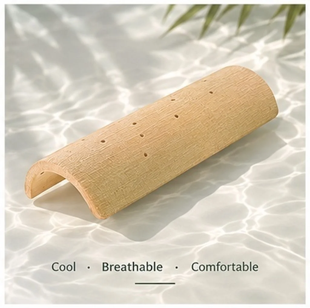 Handmade Bamboo Cervical Support Pillow Breathable Neck Pillow Single Size for Travel Spa Home Sauna Neck Support