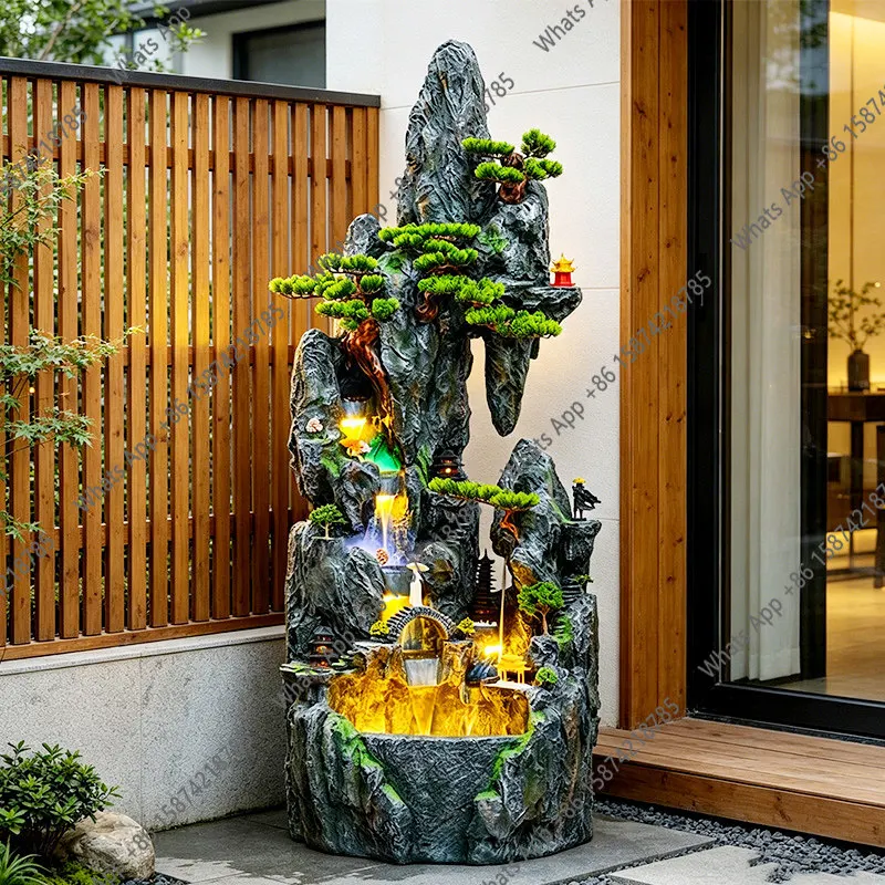 Rockery flowing water fountain courtyard balcony landscape finished water feature water circulation floor landscape corner