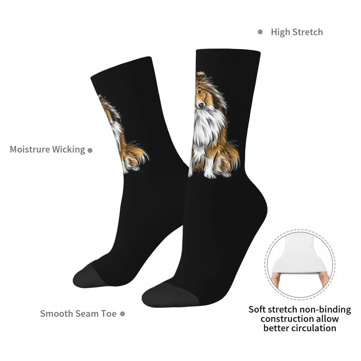 Sheltie Dog Socks Harajuku High Quality Stockings All Season Long Socks Accessories for Man's Woman's Christmas Gifts