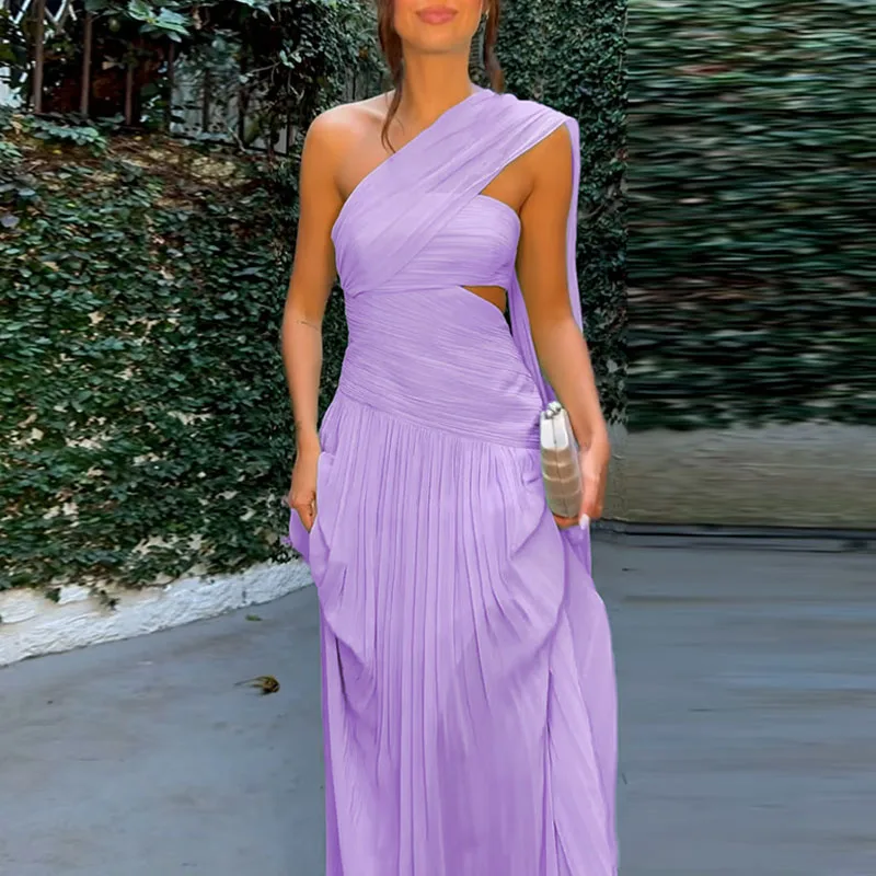 Nuovo abito lungo sexy senza spalline con spacco cavo donna estate solido vita alta Boho maxi abito da donna abito da festa senza schienale pieghettato sottile