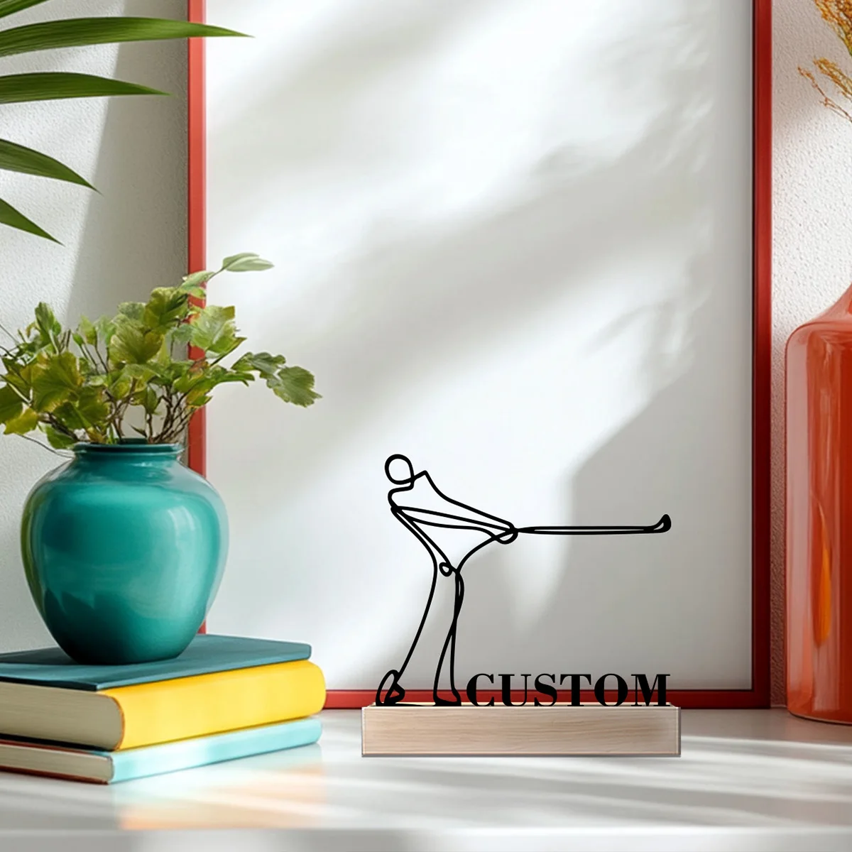 1 قطعة تمثال حديد رياضي جولف بسيط مع قاعدة خشبية زخرفة حديدية القصدير النحت الفن الحرف مع قاعدة خشبية مكتب عمل