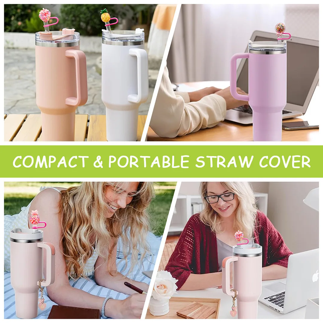 Cute Strawberry Candy Straw Covers Cap For Stanley Tumbler 10mm Cups Accessories Kawaii Silicone Straw Toppers Protector Cap