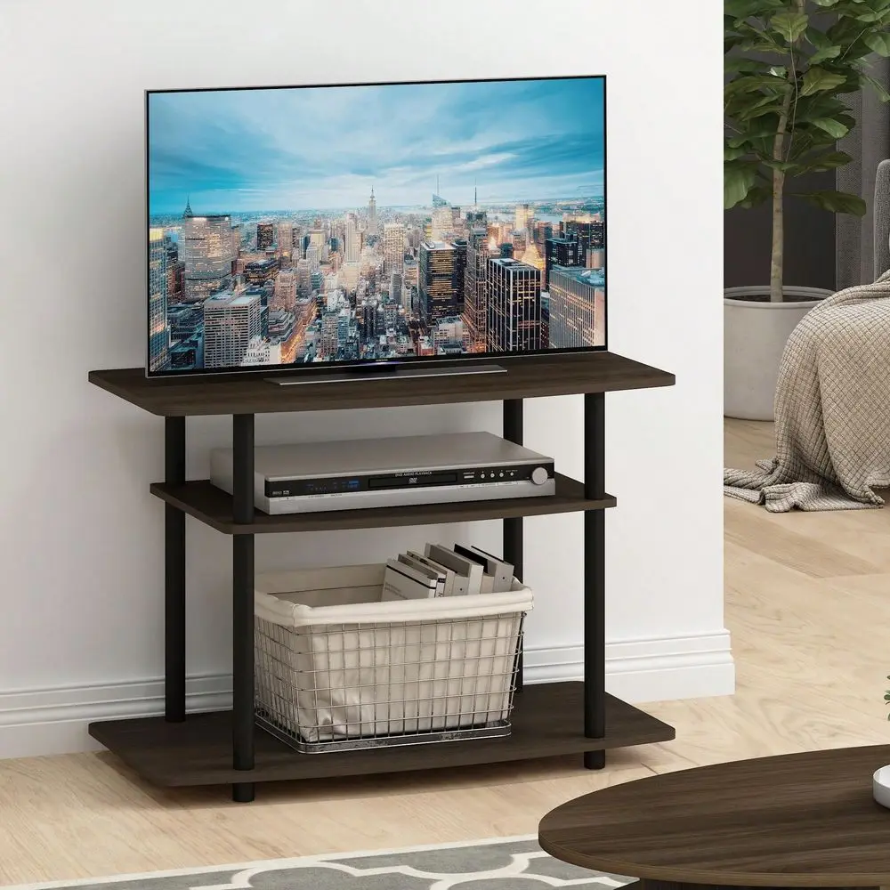 3Tier TV Stand, Entertainment Center With Stainless Steel Tubes, No Tools Assembly, Fits  To 32Inch TVs, Black TV Stand, Mode