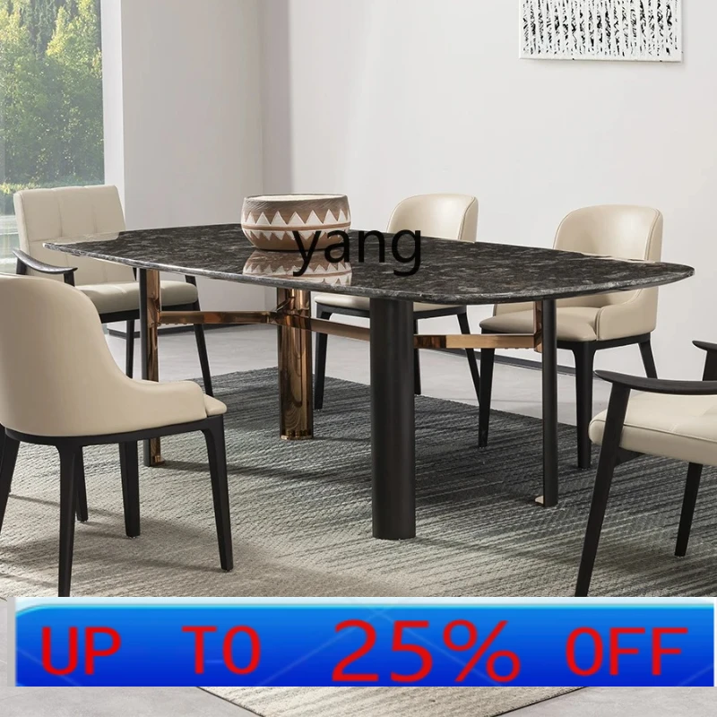 Lhh  light luxury natural marble dining table platinum diamond luxury stone long table modern home dining table