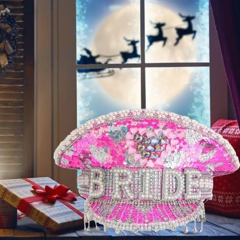 

652F Блестящая шляпа невесты Блестящая шляпа капитана Матросская шляпа со стразами в форме сердца для вечеринки