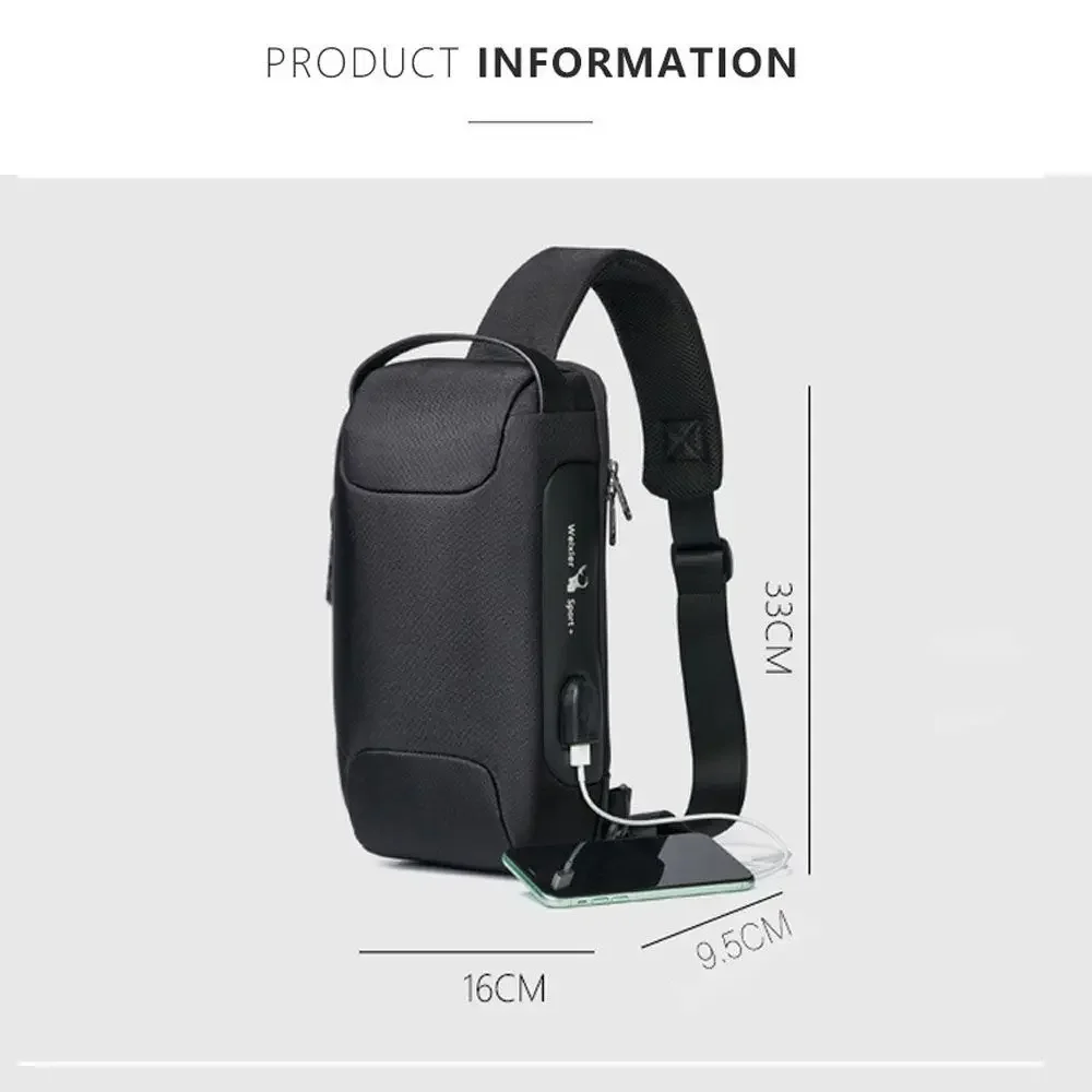 Sac de poitrine à bandoulière pour hommes, sacs à bandoulière décontractés, chargement USB, sport lancé, antivol, voyage, messager, sac à bandoulière, grande capacité