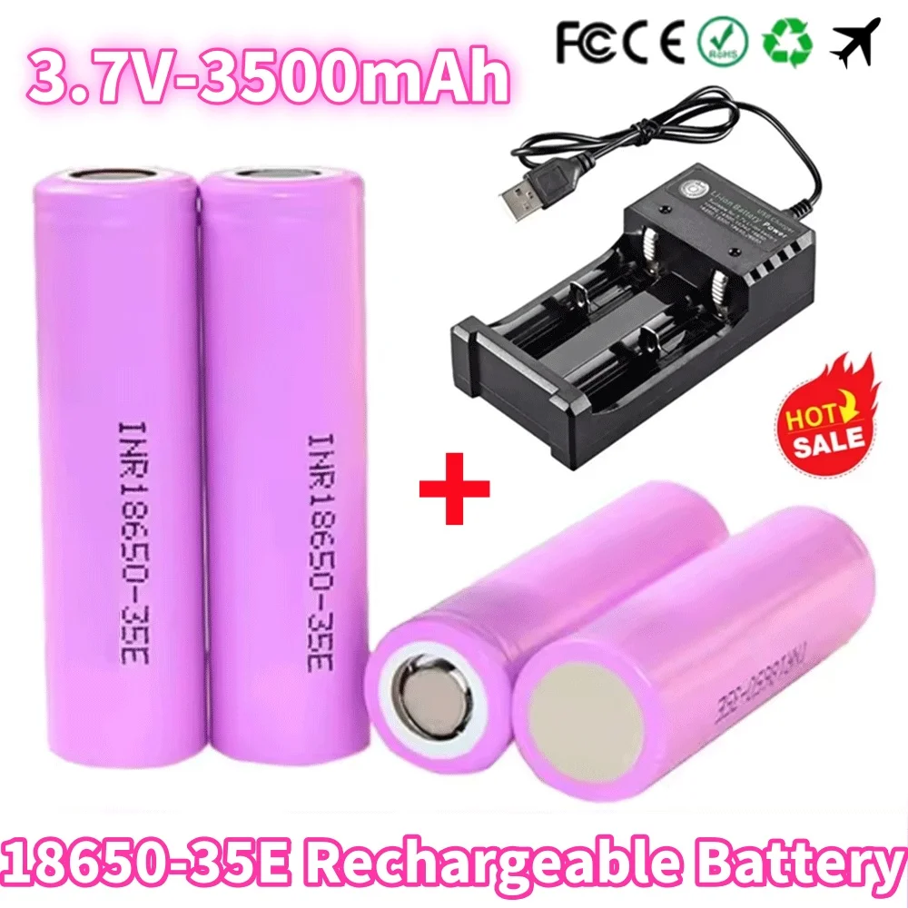 

2025 NEW brand new original rechargeable lithium-ion battery 18650 35E 3500mAh 20A discharge INR18650 3.7v 3500mAh+Charger