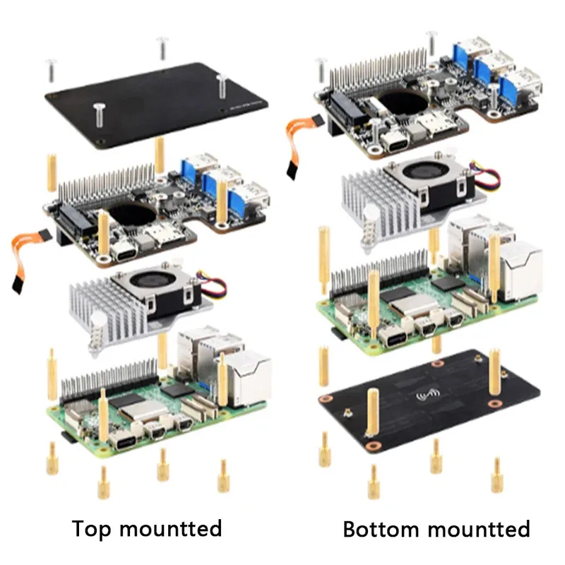 Placa de expansión Raspberry Pi 5 PCIe M.2 4G/5G HAT+, placa de expansión USB3.2 de 3 puertos, estándar HAT+ para módulos 5G y periféricos de alta velocidad