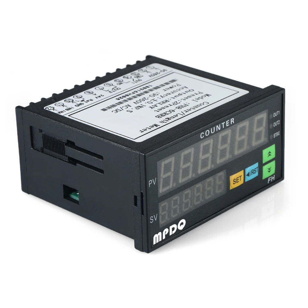 Dual Display Digital Counter 6 Digits FH8-6CRRB Light-emitting Diode 90~265V AC/DC Length Meter with 2 Relay Output and Pulse