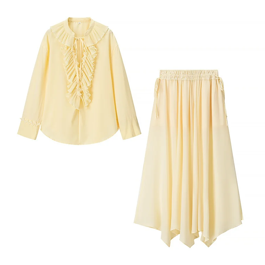 

ZAB Autumn New Women's Faion Design irt Skirt Loose Fit Long Sve round Ne Pure Color Polyester Fiber Casual irt