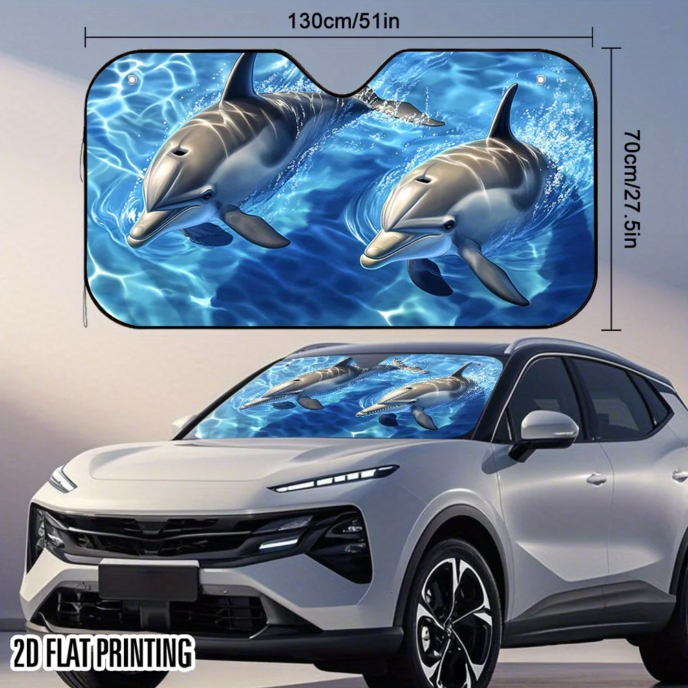 One Piece Of A Flat Sunshade Featuring Dolphins In The Ocean – Helps Maintain A Cool Temperature In Your Vehicle, Comes With Fou