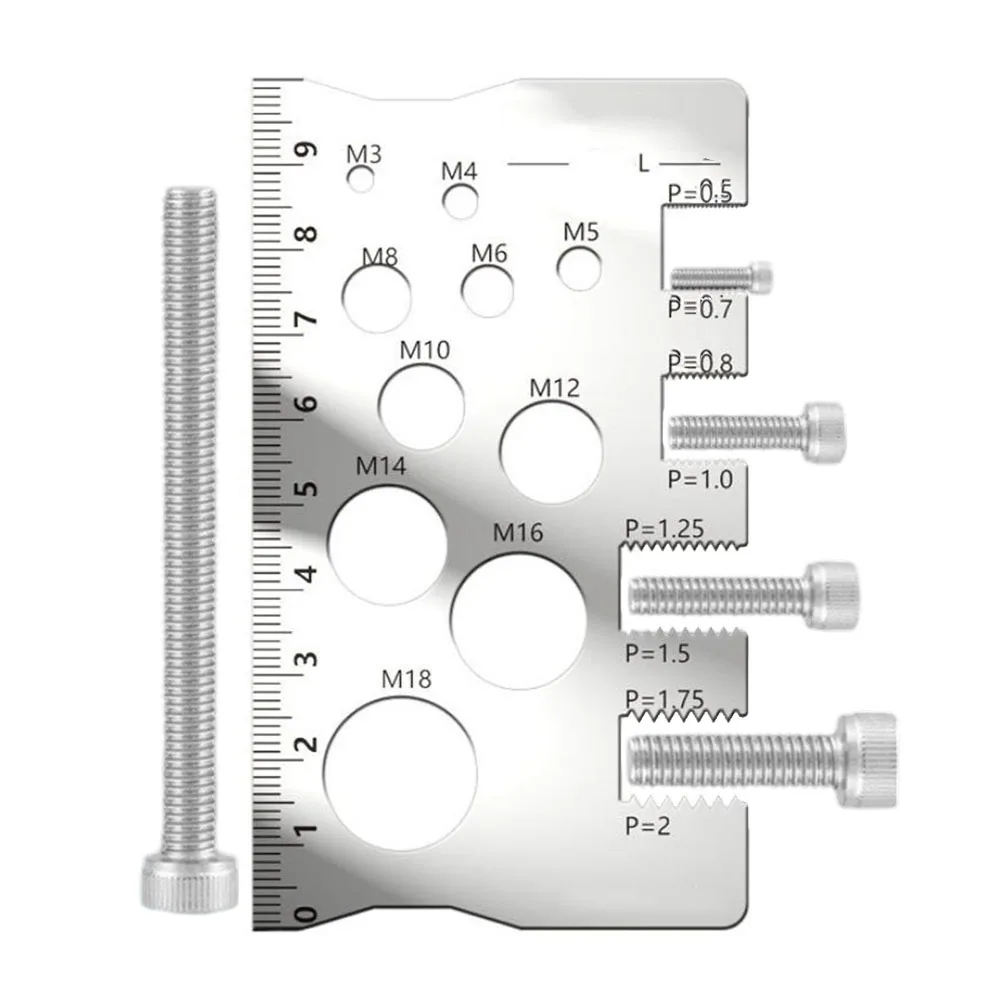 2PC Bolt Thread Checker-Measurement Tool Ruler Measuring Bolt Nut Metric Stainless Steel For Screw Portable Measuring Gauge Tool
