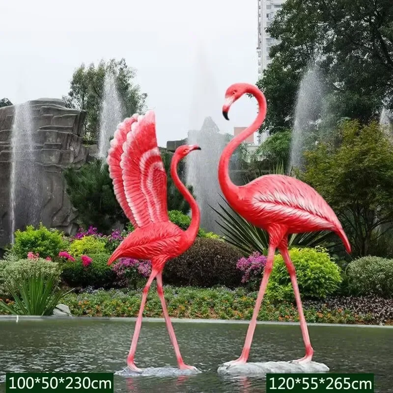 Fiberglass simulation flamingo ornament landing shopping mall community park sculpture model outdoor pool decoration ornament