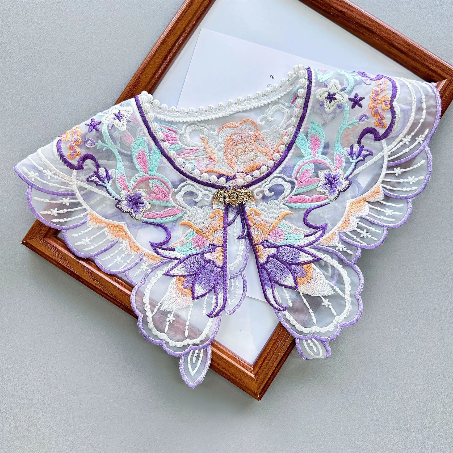 Ancient style colorful embroidery heavy beaded tassel false collar for women and children