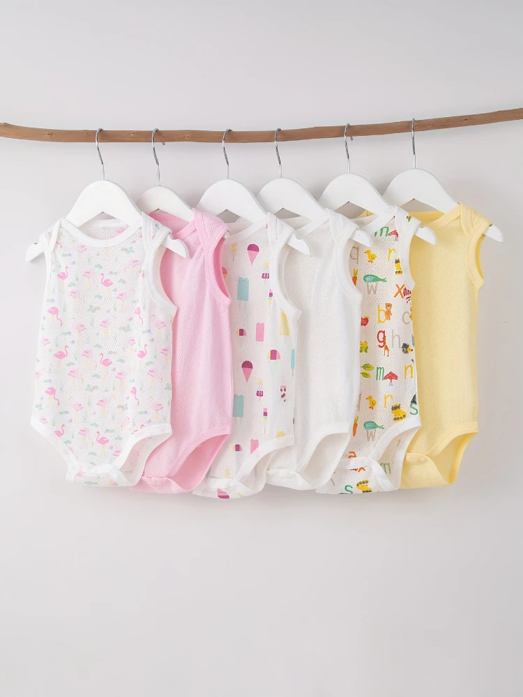 5PCS random summer baby girl soft and comfortable cotton triangle jumpsuit, lightweight and breathable triangle jumpsuit