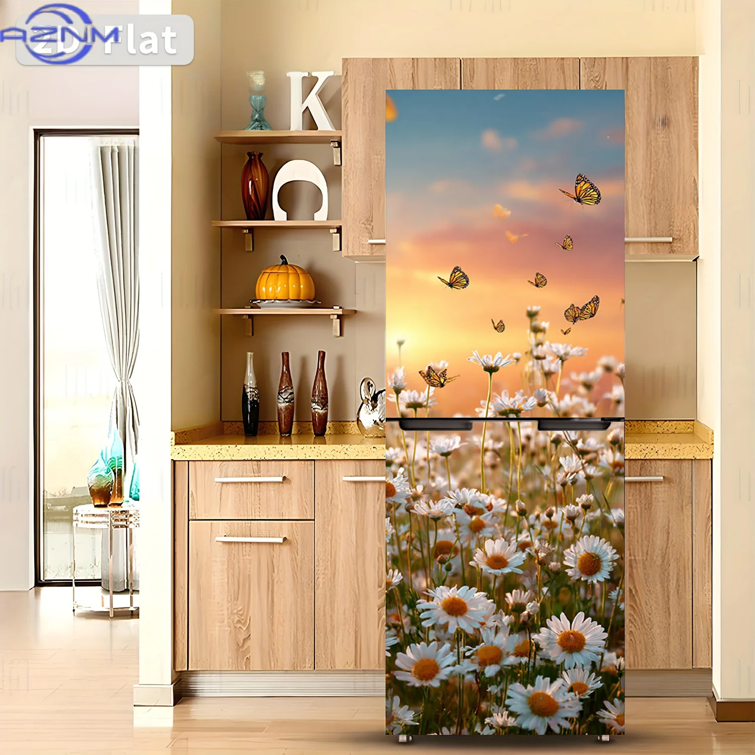 1pc of 2D Flat Printed Refrigerator Sticker, Measuring , Featuring a Butterfly And Daisy Theme Design
