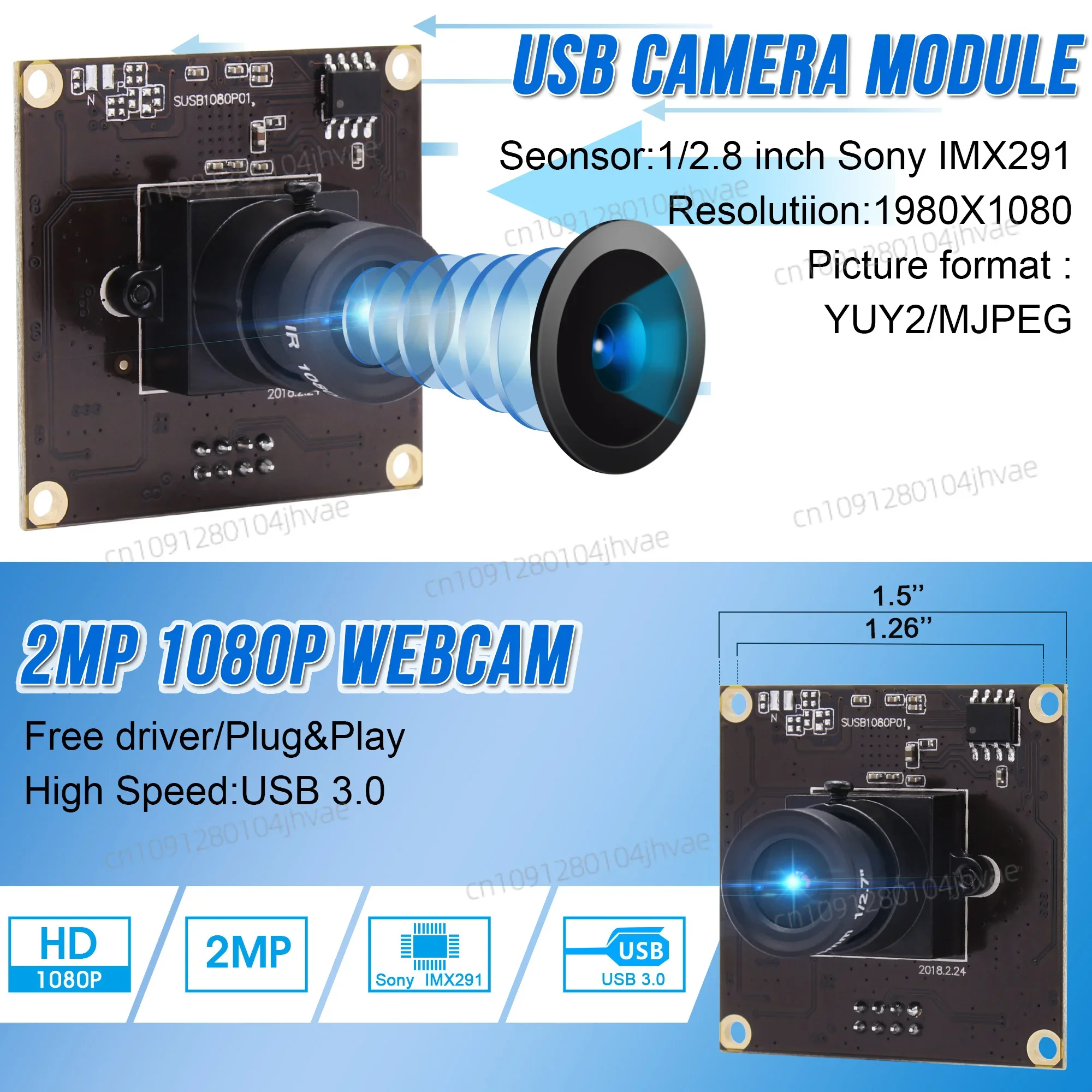 كاميرا ويب جديدة ELP USB3.0 1920*1080 IMX291 UVC Plug Play معدل إطار عالي السرعة 50 إطارًا في الثانية وحدة كاميرا لنظام أندرويد لينكس نافذة ماك