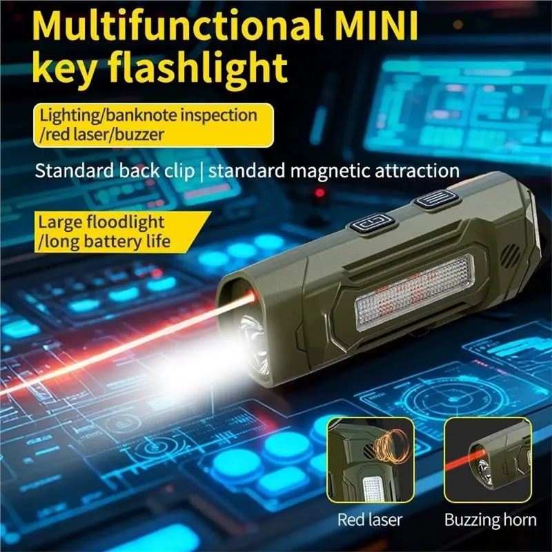 B97A-Flashlight With Adjustable Magnetic Hook UV & Side Light, Buzzer Alarm Compact Pocket