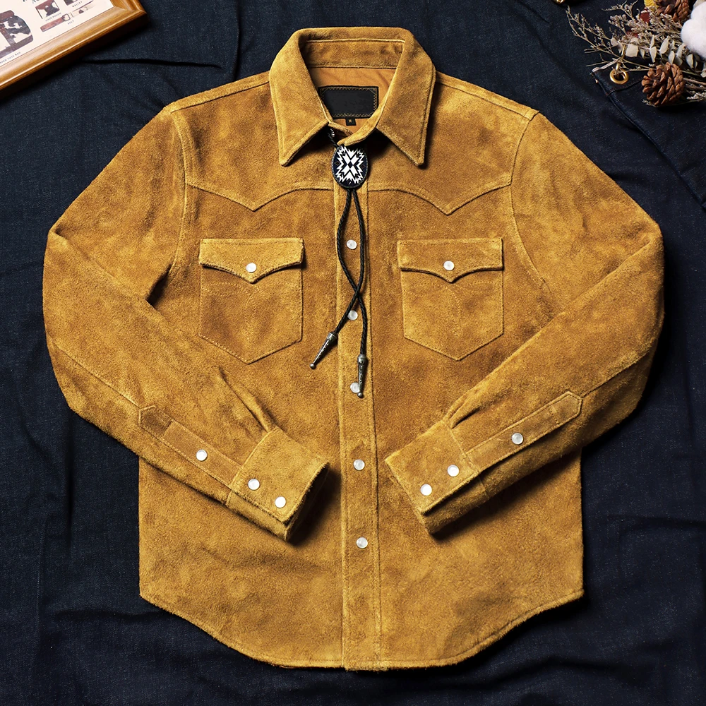 Blunt Razor Aramco Cargaz Western Vintage Suede Top Layer Cowhide Leather Shirt Suede Men\'s Genuine Leather Shirt Jacket