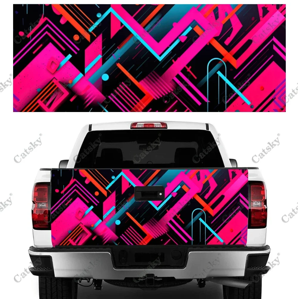 Abstract Triangles And Squares Truck Tailgate Wrap Professional Grade Material Universal Fit for Full Size Trucks Weatherproof