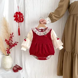 MILANCEL Winter Baby Bodysuit Infant Fleece Padded Cherry Jumpsuit Toddler Girls Cute Thicking One Piece