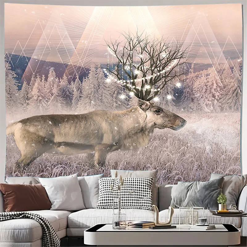 Deer Tapestry Forest Wall Hanging Nature Landscape Home Decor Mountain Scenery Backdrop Vintage Aesthetic Room Divider Dorm Wall