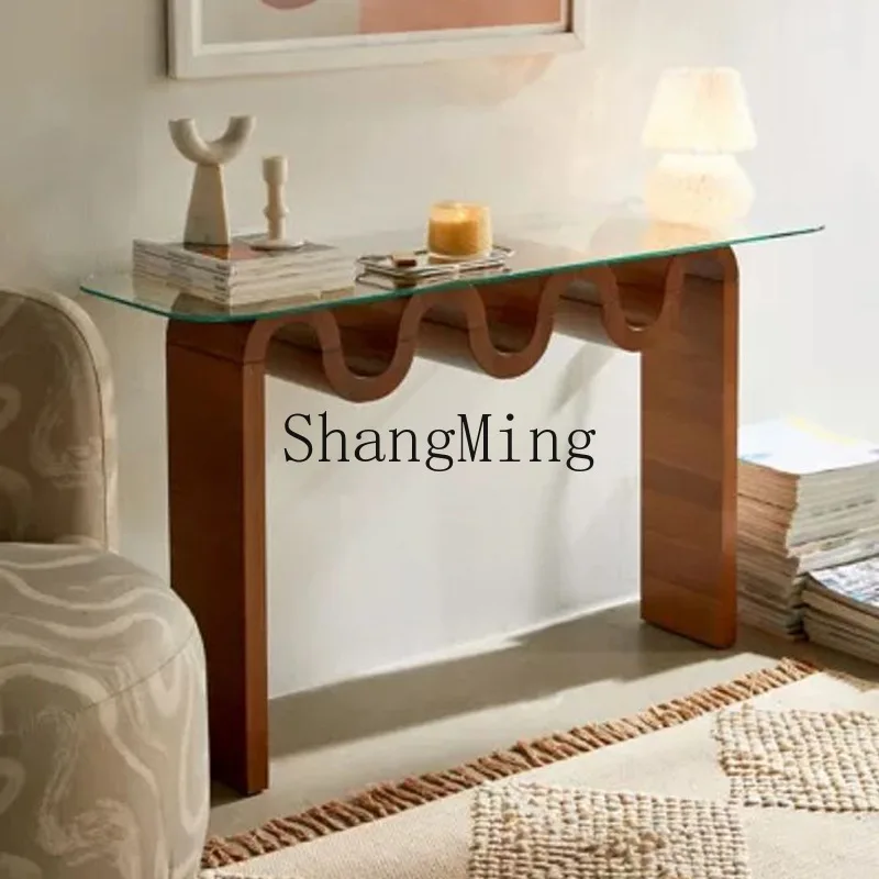 SM Creative Entrance Table Minimal Light Luxury Tempered Glass Entrance Platform Water Ripple Rectangle Transparent
