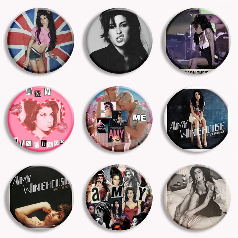 

Vintage Famous Jazz Music Singer Amy Winehouse Soft Button Pin Metal Badge Retro Backpack Accessories Brooch Fans Collect Gifts