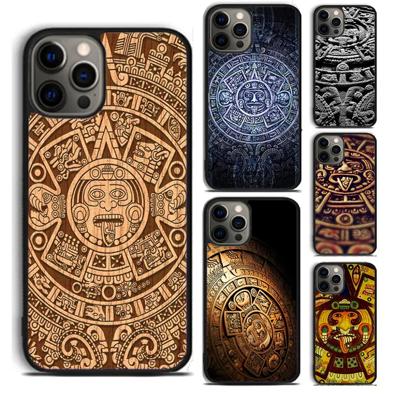 Mayan Calendar Wood Pattern Phone Case For For iPhone 16 15 11 12 13 14 Pro Max XS XR Plus coque