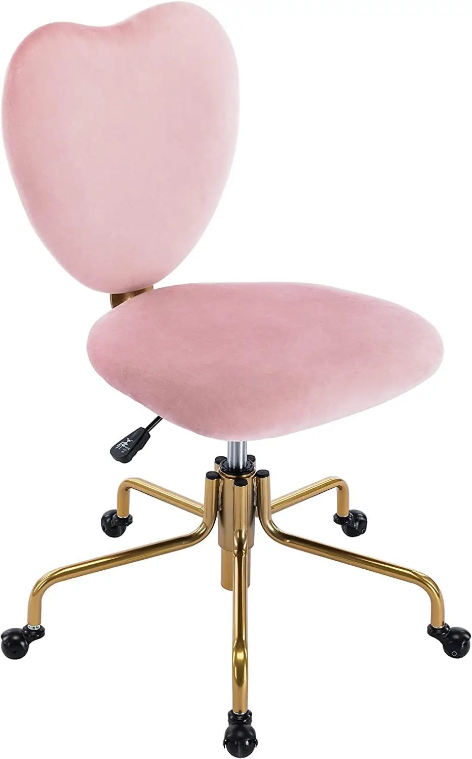 Adjustable Swivel Desk Chair with Wheels, Pink Velvet Upholstered Cute Home Office Desk Chair Vanity Task Chair with Heart Back