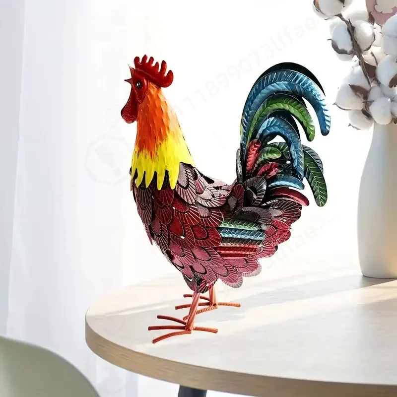 Metal Rooster Sculpture, Hand‑Made Metal Yard Art Ornament, American Style Decor for Indoor, Outdoor Garden & Lawn
