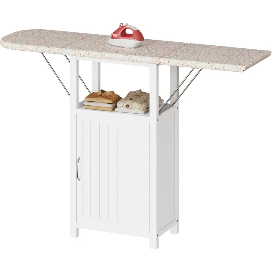 

Ironing Board with Storage Cabinet, Folding Ironing Board with Extra Storage, Solid Wood Fold Down Ironing Station with Heat-Res